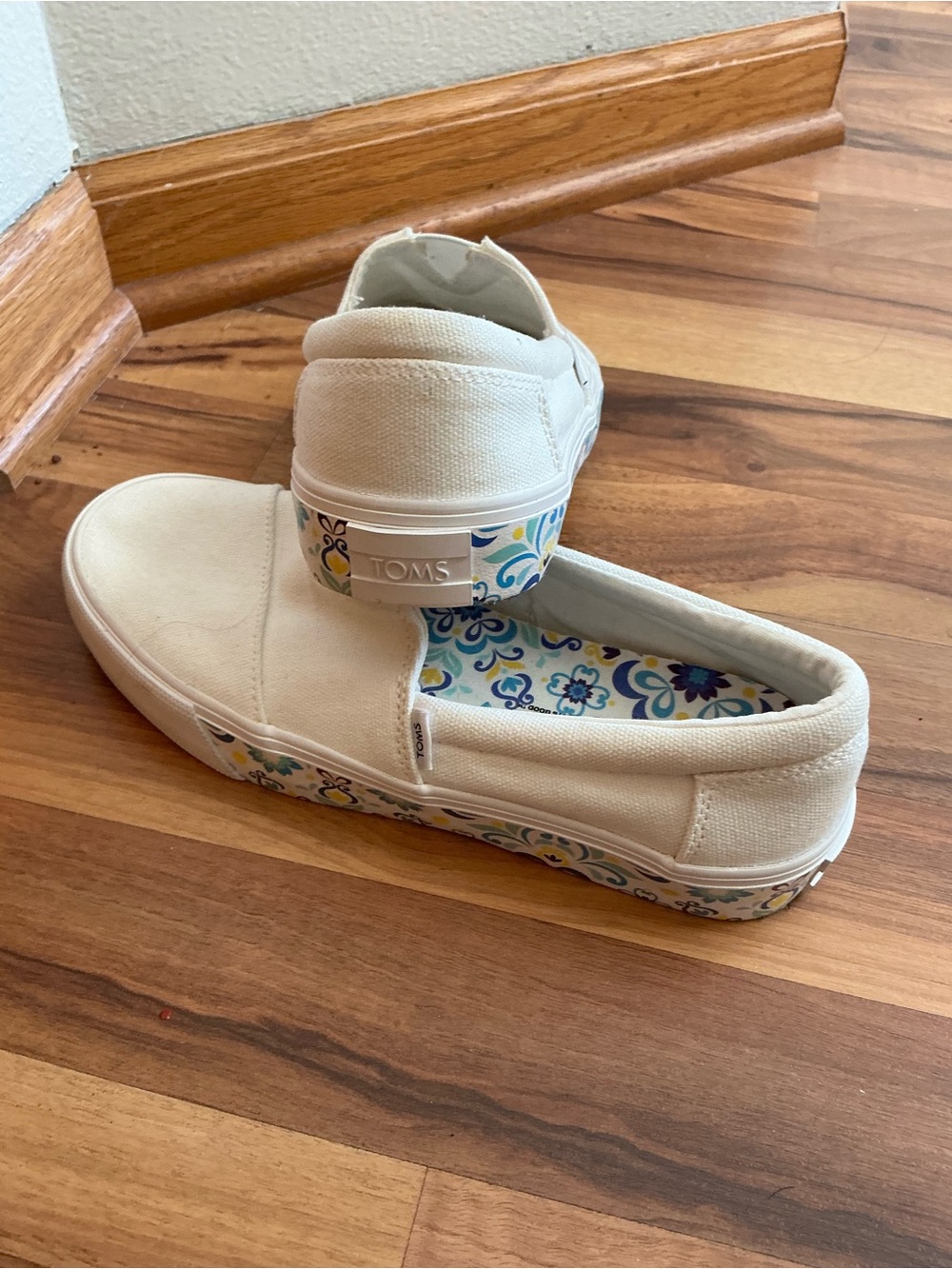 TOMS women Floral-Trim Slip-On Shoes in Cream